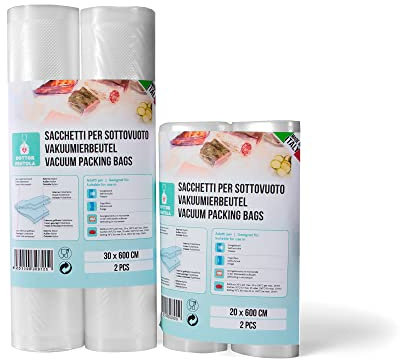 Vakuumbeutel für Lebensmittel – Super robust – geeignet für alle Vakuummaschinen – transparent – Kochen und Einfrieren (4, 20 x 600 cm & 30 x 600 cm)