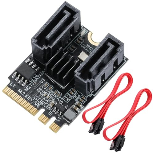 MZHOU M.2(A+E Key) to 2 Ports SATA3.0 6G Multiplier Free Driver with 2X SATA Cables for Motherboard SATA Hard Drive Port Extension Cards