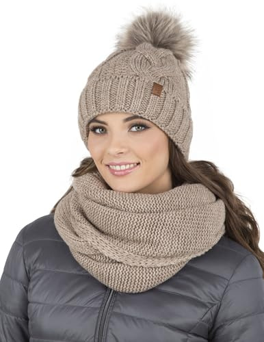 VIVISENCE Wintermütze Mit Bommel Damen Warmes Ideal Für Kalte Wintertage 7014