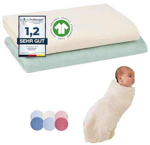 furora BABY Mullwindeln & Pucktuch 120x120 cm XXL (weiche Musselin Bio-Baumwolle) Oeko-TEX 100 Mulltücher Baby | saugtark + 60 Grad waschbar | Stoffwindeln Tuch, große Spucktücher (Grass)