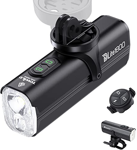 TOWILD DLite1800 Luces Bicicleta,1800 Lumen Luz Delantera High Beam Low Beam Doble Fuente de Luz Faro para Bicicleta, 5000mAh Luces Recargables de Ciclismo para MTB, Soporte bajo montado