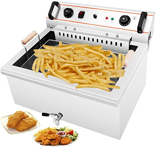 4800W 30L Friggitrice Elettrica Con 20L Cestelli Rimovibili Timer Di Controllo Temperatura Regolabile, Friggitrice Ad Immersione Cucina in Acciaio Inox, Sistema Di Scarico Per Patatine Fritte