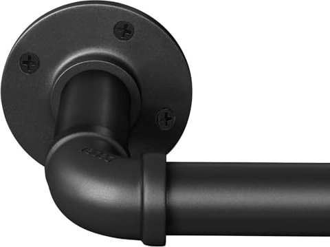 1 Zoll Industrielle Gardinenstange für Fenster und Raumteiler - Outdoor, Rustikale Gardinenstange, 242-426cm, Schwarz