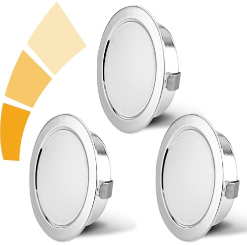 KYOTECH LED Möbeleinbauleuchte Dimmbar 230V 4W 4000K Neutralweiß G4 LED 300LM Leuchtmittel Möbel Einbaustrahler, Bohrloch 55-58mm und 20mm Flache, Edelstahl gebürstet chrom-3er Set