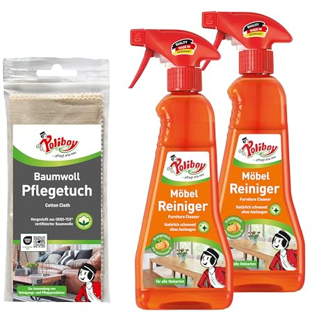 Poliboy ... pflegt wie neu - möbelrengöring – milt rengöringsmedel för möbelvård – med apelsindoft – 2 x 375 ml med bomullsduk – tillverkad i Tyskland