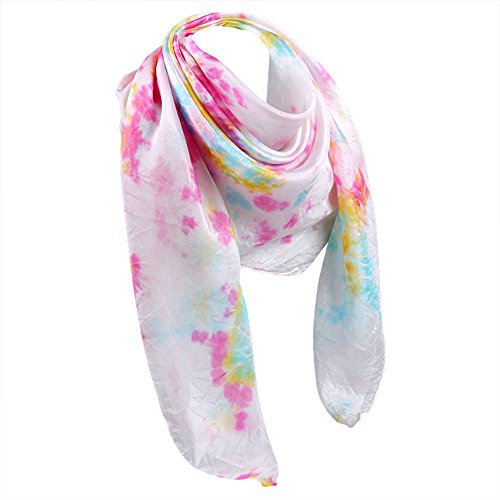 Rubruan Damen Seidentuch Halstuch Seidenschal – Chinesische Luxuriöse 100% Echte Maulbeerseide Naturfaser Handarbeit Färbung Tie-Dye Batik Vierecktuch Kopftuch – 90 x 90 cm (Rosa&Weiß)