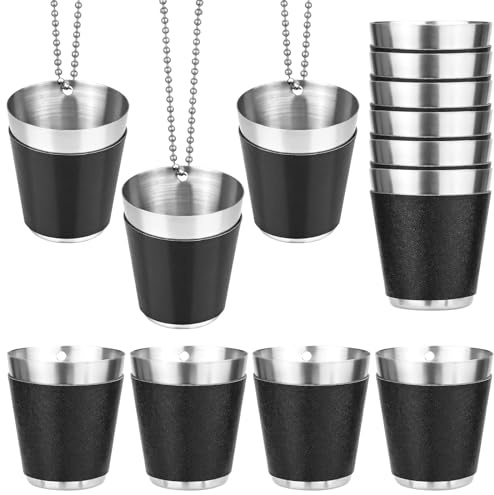 12 bicchieri da liquore da 30 ml, in acciaio inox nero, catena di bicchierini riutilizzabili, per feste, shot, in metallo, da appendere per matrimoni, feste di carnevale, addio al celibato