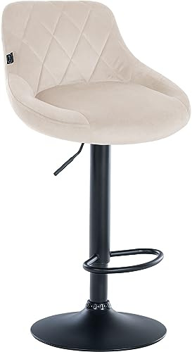 CLP Barhocker Lazio Mit Samtbezug I Drehbarer Thekenhocker Mit Fußstütze I Höhenverstellbarer Barstuhl Mit Trompetenfuß | Farbe Creme Gestell Farbe schwarz