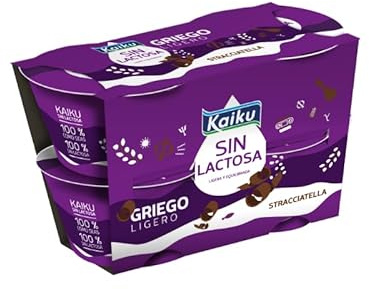 (6 PACK) DE 4 x 90 g. KAIKU Yogur griego ligero Sin lactosa SABORES VARIOS (REFRIGERADO) (STRACCIATELLA)