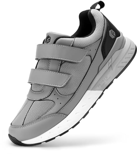 FitVille Scarpe Uomo Extra Larga Scarpe Sneakers con Strappo Uomo Scarpe Comode Camminata Pianta Larga per Piedi Piatti Larghi Grigio 45 EU Larga