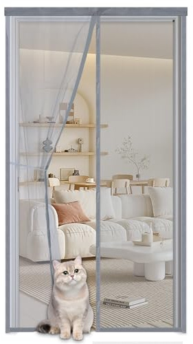 Magnetic Fly Screens for Doors 120x205cm,Fly Nets for Doors, Door Fly Screen,Anti Mosquito Mesh Curtain with Powerful Magnets and Full Frame Magic Tape,for Children's Room/Bedroom/Balcony,Grey