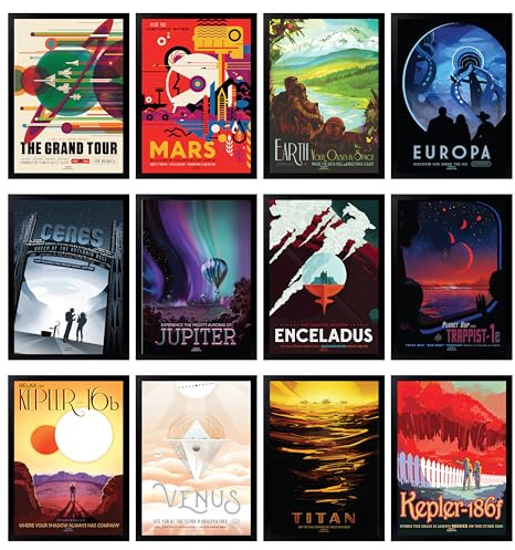 97 Decor Outer Space Decor For Boys Room - Vintage Space Poster For Bedroom Men, Sci-fi Planet Wall Decor Aesthetic, Retro Spaces Wall Art Prints, Futurism Astronomy Pictures For Kids (7x10 Unframed)