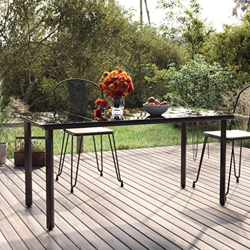 AUVYI Mesa de comedor de jardín, color negro, 160 x 80 x 74 cm, acero y cristal templado, para salón, mesa de bar, mesa auxiliar, mesa de balcón, mesa pequeña, mesa de café, camping, mesa de comedor