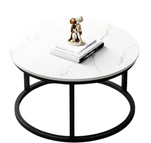 JHAISMAO Rund Kaffee Tisch Modern Seite Beistelltisch Mit Massivem Pulverbeschichtetem Metallgestell Schwarz Für Wohnzimmer Balkon Garten(Size:80X40CM,Color:A)