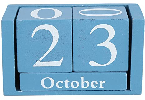 Digitaler Kalender Für Zuhause, Demotivierende Tischkalender Hölzernes Retro Monats- Und Datumsanzeige Mit Holzblock Ewiger Kalender Für Die Heimbüro-Dekoration(Blau)