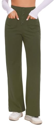 Desol Hosen Damen Stoffhose Weites Bein, Hoher Taille Sommerhose Damen Leitch Anzughose，Dehnbare Palazzo Hose mit Mehreren Taschen