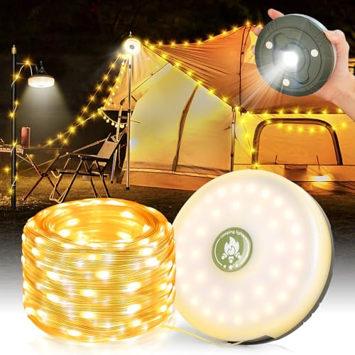 PLLYPE Ljusslinga för camping 10 m ljusslinga bärbar vattentät uppladdningsbar campingsträngljus för camping utomhus campinglampa för trädgård uteplats fest terrass