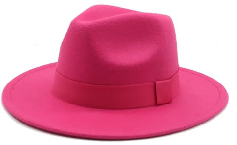 SOYNIA Fedora Trilby Filzhut Hut Fedora-Hut Für Damen Bandband Herrenhut Breite Krempe Klassische Hochzeit Kirche Bowler-Kappe 56–58 cm (Erwachsene) Rosered