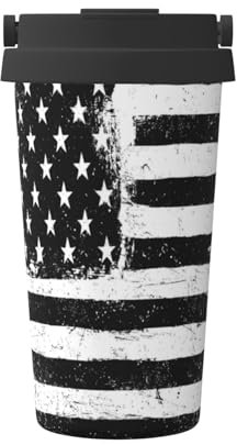 Mug isotherme noir et blanc drapeau américain pour boissons chaudes et froides, tasse à café de voyage, bouteille d'eau de sport