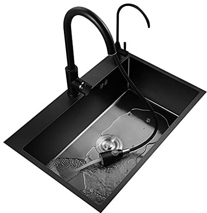 JATIBOSH Lavello in Acciaio Inossidabile Rivestimento Nano Nero Lavello Nano Vasca Singola Lavabo Sottopiano Lavello da Cucina Domestico per Balconi della Cucina (Colore : Nero, Dimensioni : 50 * 45c