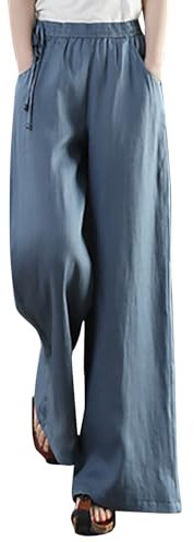 Schnürhose Für Damen Aus Baumwolle Und Leinen, Einfarbige Hose Mit Weitem Bein Und Hoher Taille, Wide Leg Pants Women Elegante Schicke, , Sommerhose Lockere Lässige, Günstig Leinenhose Leicht Luftig