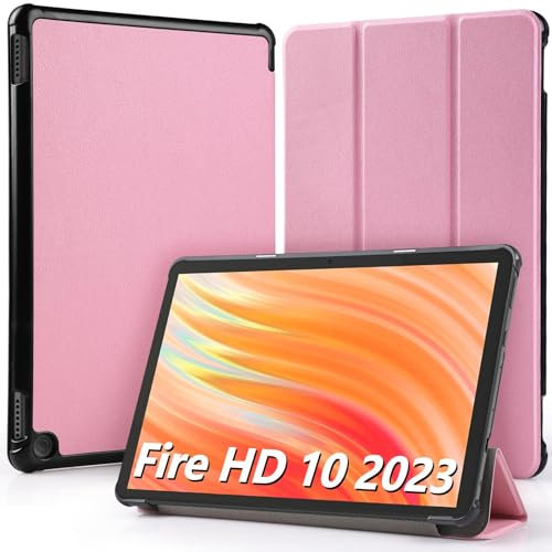 Hianjoo Hülle Kompatibel für Fire HD 10 Tablet 2023 10,1 Zoll, Ultra Dünn Leder Schutzhülle mit Standfunktion Kompatibel für Fire HD 10 13. Generation 10.1, Rosa