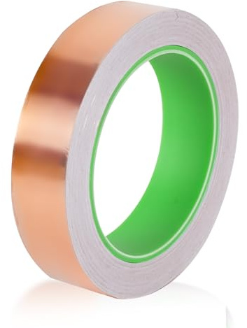 Pinkgarden Ruban adhésif en feuille de cuivre avec adhésif conducteur pour réparations électriques, guitare, blindage EMI, artisanat, mise à la terre, vitrail (1 rouleau (25 mm x 20 m)
