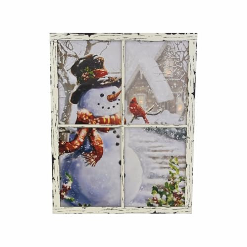 Nexos Trading LED Wandbild Beleuchtung 49 x 38,5 cm Winterfenster, LED Fotodruck Kunstdruck Leuchtbild Weihnachten Batterie Timer