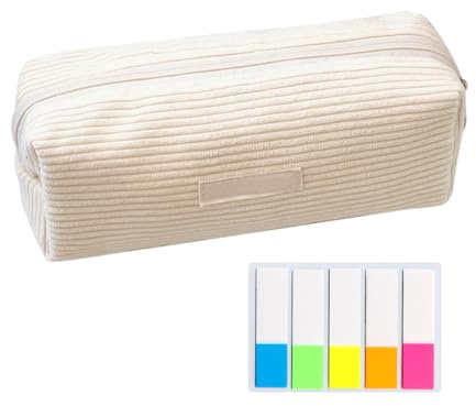 USHXVG 1 Cord Pencil Case, 100 Index Stickers, Simple Solid Color, Large Multi-Purpose Storage Zipper Case