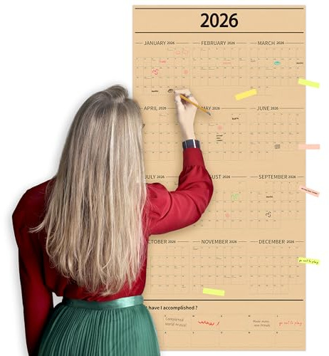 GuassLee Large Yearly Wall Calendar 2026, Full Year Calendar One Page, Jan 2026- Dec 2026, Annual Wall Planner 2026, 24X 48 12-Month Planner with Stickers