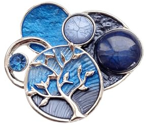 Brosche Magnetbrosche Schal Taschen Clip Poncho Lebensbaum Schmuckstein (Blau - Silber)