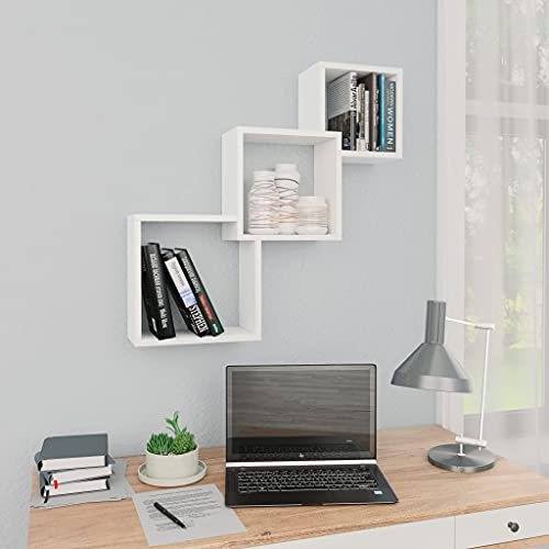 Myheimly Cube Wandregal Hängeregal Bücherregal Regalwürfel Cube Lounge CD DVD Regal Schweberegal Wand Deko Holzwerkstoff Weiß