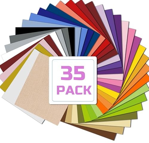 Heat Transfer vinylark, LetCartMaker blandade färger permanent självhäftande vinyl (matt och glansig) överföringspapper för DIY, Silhouette Cameo, hantverk (34 färger-35 pack, 12 x 12 tum)
