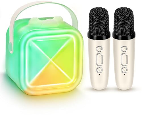 Macchina per karaoke con 2 microfoni per bambini e adulti, mini microfono per karaoke, altoparlante Bluetooth portatile, idea regalo per ragazze dai 4, 5, 6, 7, 8, 9, 10 anni in su, per feste in casa