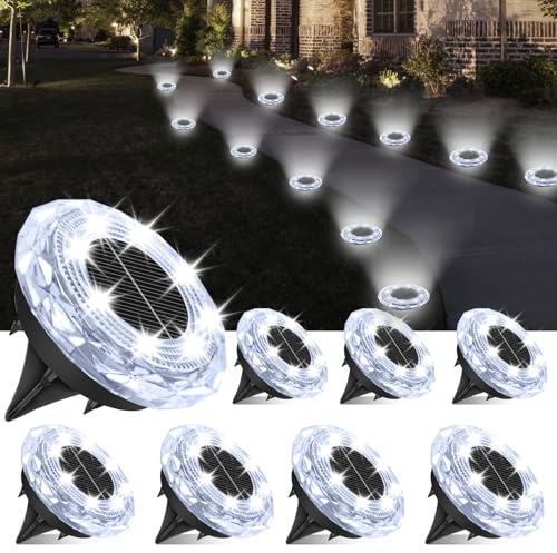 YIFMOO Solar Bodenleuchten Aussen, 8 Stück Solarlampen für Außen Garten, 8 LED Wasserdicht Boden Solarleuchten für Außen, Kaltweiß Gartenbeleuchtung Solar für Garten Auffahrt Gehweg Terrasse Rasen