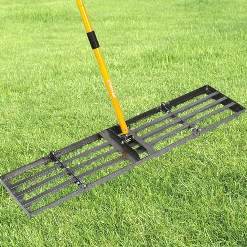 Joyhalo Rastrello livellatore per prato da 122 cm, livellatore per prato con manico regolabile in acciaio da 198,1 cm, resistente e facile da usare, per cortile, giardino, campo da golf, superfici