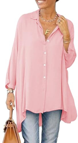 Cicy Bell Camicetta da Donna con Scollo a V T-Shirt a Maniche Lunghe in Raso con Bottoni Top a Tunica Casual