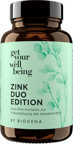 get your wellbeing by BIOGENA - Zink-Komplex mit Zinkbisglycinat & -malat - 60 Kapseln - Mit Vitamin C & B zur Unterstützung des Immunsystems - Nahrungsergänzungsmittel vegan & konservierungsstofffrei
