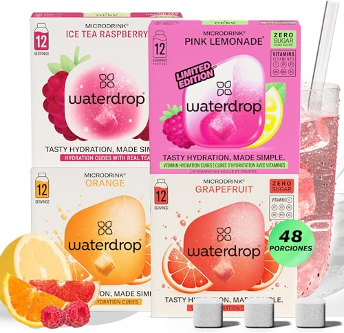waterdrop® Microdrink Lemonade Set - 48 Water Flavouring Hydration Tablets, Flavoured Water Cubes in Orange, Ice Tea Raspberry, Grapefruit & Pink Lemonade Flavours, with Vitamin C, Vegan, Sugar Free
