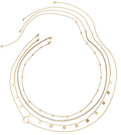 JFORYOU Gold Waist Chain for Momen 4PCS Layered Belly Chain Jewelry Summer Beach Belly Waist Chain Adjustable Bikini Body Chain for Women