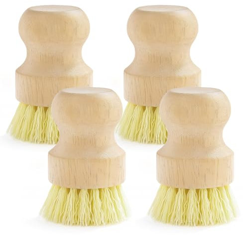 4 Pcs Bamboo Dish Scrubber Wooden Dish Brush Set with Nylon Bristles for Pots, Pans, Sink, Cookware & Vegetables Cleaning