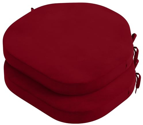 PRIMEPATIO Seat Cushions for Dining Chairs Set of 2, 5cm thick Chair Pads with Ties for Kitchen Garden Living Room, Slip Resistant Indoor Outdoor Seat Cushion, Red, 40x40cm