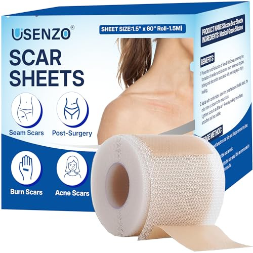 Ruban adhésif en silicone pour cicatrices chirurgicales – 4,1 x 304,8 cm – Ruban adhésif réutilisable de qualité médicale – Feuilles de cicatrices imperméables et douces en silicone – Facile à couper