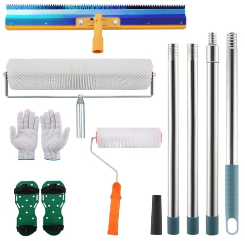 Spiked Roller Self Levelling, Self Levelling Tools with Spiked Roller, Stainless Steel Serrated Blade, Paint Roller, Spiked Shoes, Roller Extension Pole 160cm, Decorating Tools for Home/Commercial Use