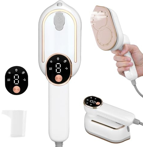 Travel Steam Iron for Clothes with LCD Screen，3 Steam Levels 180°Folding Portable Steam Iron,10S Fast Heat-up 2000W Steamer Clothing Wrinkles Remover Handheld Garment Steamer or Travel, Home, Office