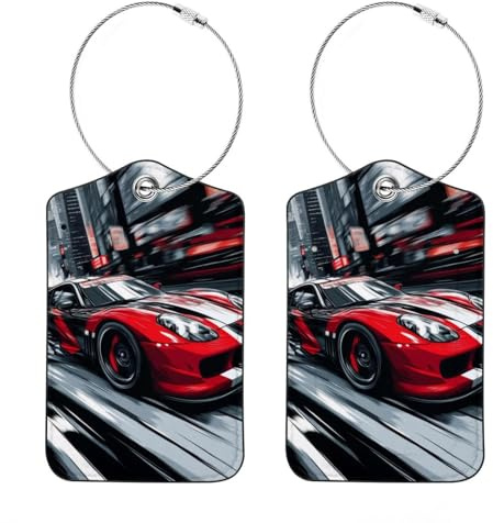 Lot de 2 étiquettes à bagages pour valises, voitures de course de sport, rue, intimité, étiquettes d'identification de sac, avec boucle en acier inoxydable