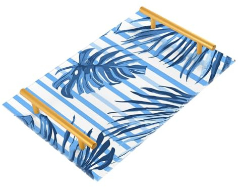 Bluw - Bandeja decorativa para sofá con asas de hojas de palmera blanca, bandeja decorativa grande para joyas, perfumes, fiestas, servir charolas para servir café