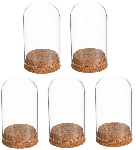 UTHCLO 5 Pièces Cloche Verre Transparent avec Socle Liège Couvercle Décoratif pour Fleurs Artificielles Figurines et Cadeau Fête des Mères
