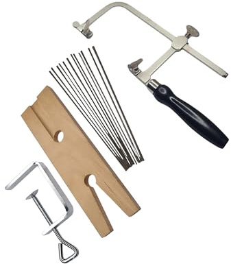 TAURISH 3-in-1 Professional Jeweler's Saw Kit - Adjustable Saw Frame, 144 Blades (Sizes 1/0-2), and V-Slot Wooden Bench Pin with Clamp - Jewelry Making, Wood, Metal and Craft Cutting Tool Set