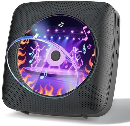 Gueray Reproductor de CD Portátil : Reproductor CD Bluetooth para el hogar con Altavoces batería Recargable de 1800 mAh Mando a Distancia Cubierta Antipolvo extraíble con Radio USB AUX Negro